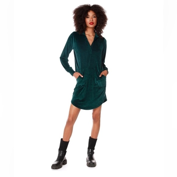 bobi | Velvet SPIN Collar Dress With Pockets Wine - Picture 2 of 10